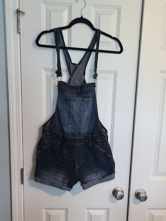 No Boundaries Denim - No Boundaries Dark Blue Denim Short Overalls